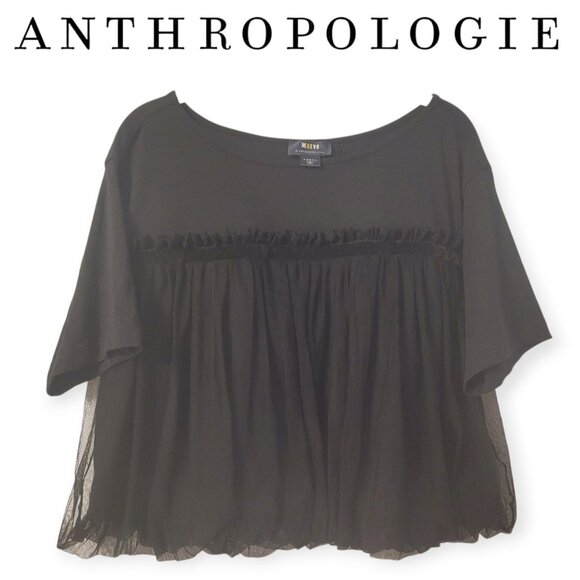 Anthropologie Maeve Black Boxy Bubble Hem Mesh Top XS - Picture 1 of 12